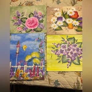 Four original floral paintings